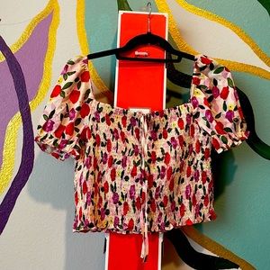 Large Ruched Floral Shirt with Puff Sleeves